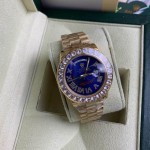 Rolex 18K Yellow Gold Diamond 40 MM Watch Blue