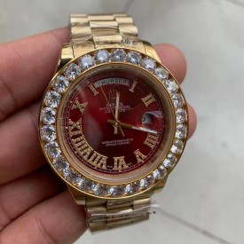 Rolex 18K Yellow Gold Diamond 40 MM Watch Red Face