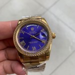 Rolex 18K Yellow Gold Diamond 40 MM Watch Blue Face