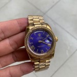 Rolex 18K Yellow Gold Diamond 40 MM Watch Blue Face