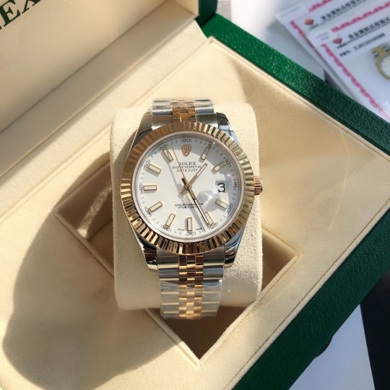 Rolex Datejust 41mm White Dial Lumed Marker SS/YG Bracelet