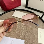 Gucci Square Metal Horsebit-Temple Sunglasses Pink