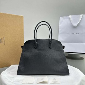 The Row Soft Margaux 17 Bag in Black Grained Leather