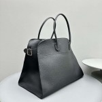 The Row Soft Margaux 17 Bag in Black Grained Leather