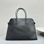 The Row Soft Margaux 17 Bag in Black Grained Leather