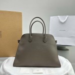 The Row Soft Margaux 17 Bag in Dark Grey Grained Leather