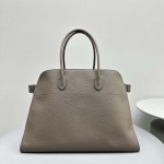 The Row Soft Margaux 17 Bag in Dark Grey Grained Leather