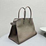 The Row Soft Margaux 17 Bag in Dark Grey Grained Leather