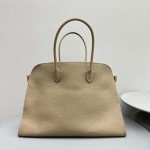 The Row Soft Margaux 17 Bag in Taupe Grained Leather