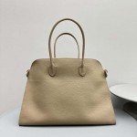 The Row Soft Margaux 17 Bag in Taupe Grained Leather