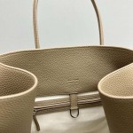 The Row Soft Margaux 17 Bag in Taupe Grained Leather