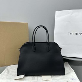 The Row Soft Margaux 17 Bag in Black Smooth Leather