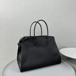 The Row Soft Margaux 17 Bag in Black Smooth Leather