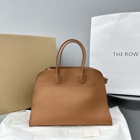 The Row Soft Margaux 17 Bag in Brown Smooth Leather