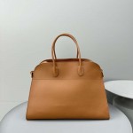 The Row Soft Margaux 17 Bag in Brown Smooth Leather