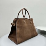 The Row Soft Margaux 17 Bag in Brown Suede Leather