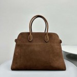 The Row Soft Margaux 17 Bag in Brown Suede Leather