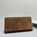 The Row Soft Margaux 17 Bag in Brown Suede Leather