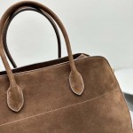 The Row Soft Margaux 17 Bag in Brown Suede Leather