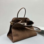 The Row Soft Margaux 17 Bag in Brown Suede Leather