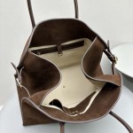 The Row Soft Margaux 17 Bag in Brown Suede Leather