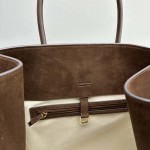 The Row Soft Margaux 17 Bag in Brown Suede Leather