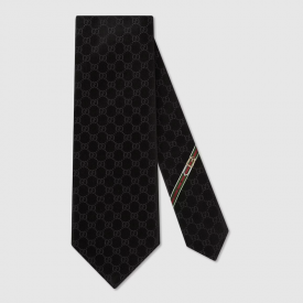 Gucci GG Pattern Silk Tie ‎Black 456520 