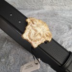 Versace 3D Medusa Diamond Togo Leather belt Black/ Gold