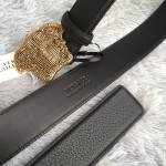 Versace 3D Medusa Diamond Togo Leather belt Black/ Bronze