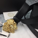 Versace Medusa Snake Wings Palm Leather Belt Black/Gold