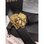 Versace Medusa Snake Wings Palm Leather Belt Black/Gold