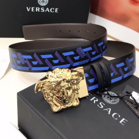 Versace La Medusa La Greca Reversible Belt Blue