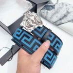 Versace Medusa Buckle Printed Nylon Belt Blue