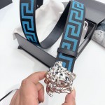 Versace Medusa Buckle Printed Nylon Belt Blue