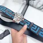 Versace Medusa Buckle Printed Nylon Belt Blue