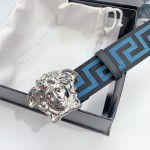 Versace Medusa Buckle Printed Nylon Belt Blue