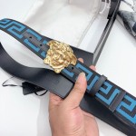 Versace Medusa Buckle Printed Nylon Belt Blue