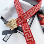 Versace Medusa Buckle Printed Nylon Belt Red