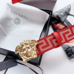 Versace Medusa Buckle Printed Nylon Belt Red