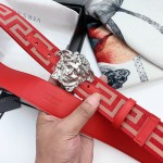 Versace Medusa Buckle Printed Nylon Belt Red