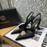 Versace Crystal La Medusa Satin Sling-Back Pumps Black