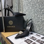 Versace Crystal La Medusa Satin Sling-Back Pumps Black