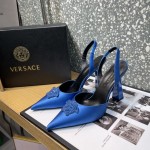 Versace Crystal La Medusa Satin Sling-Back Pumps Blue