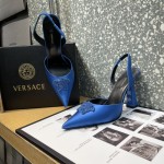 Versace Crystal La Medusa Satin Sling-Back Pumps Blue