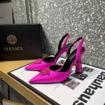 Versace Crystal La Medusa Satin Sling-Back Pumps Fuchsia