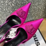 Versace Crystal La Medusa Satin Sling-Back Pumps Fuchsia