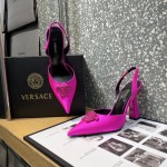 Versace Crystal La Medusa Satin Sling-Back Pumps Fuchsia