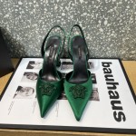 Versace Crystal La Medusa Satin Sling-Back Pumps Green