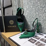 Versace Crystal La Medusa Satin Sling-Back Pumps Green