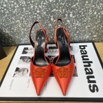 Versace Crystal La Medusa Satin Sling-Back Pumps Orange